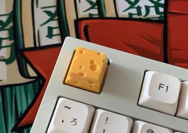 Yellow resin cheese-themed key cap for mechanical keyboards