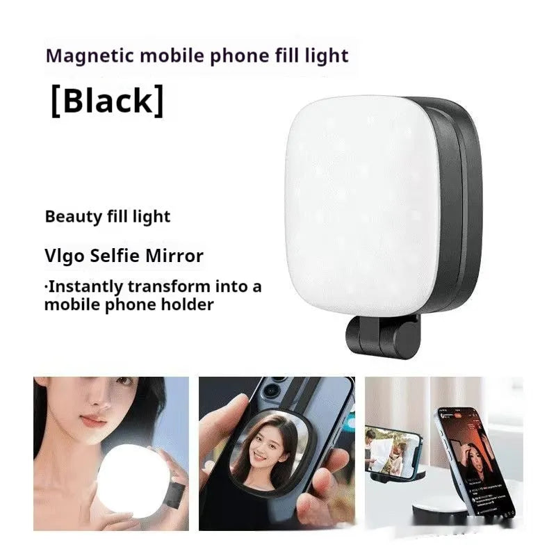 Black and white mobile phone magnetic selfie fill light with three-colour temperature adjustment