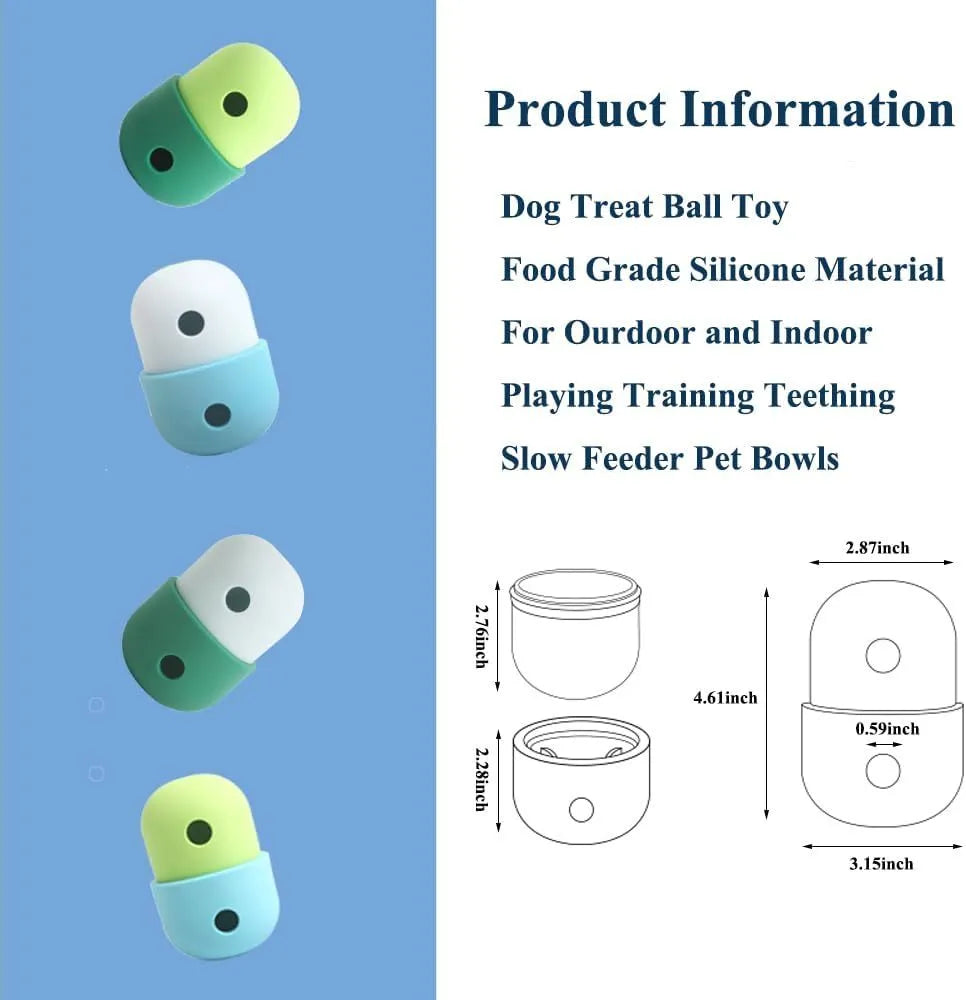 Food grade silicone dog treat puzzle toy in yellow and green, measuring 8cm by 11cm