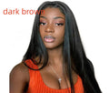 Long straight human hair wig with centre-parted bangs in black colour