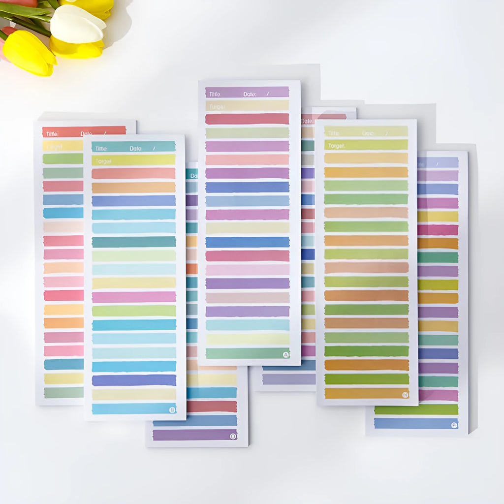 Long clips student notepad in plastic storage box with colour striped cover