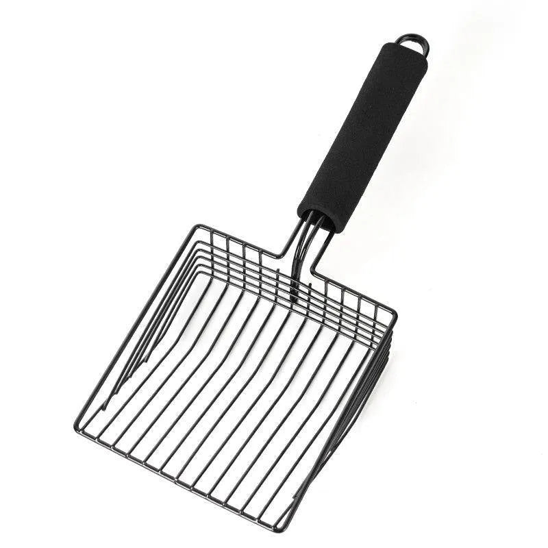 Black metal cat litter scoop with 0.8cm gap for sifting clumping cat litter
