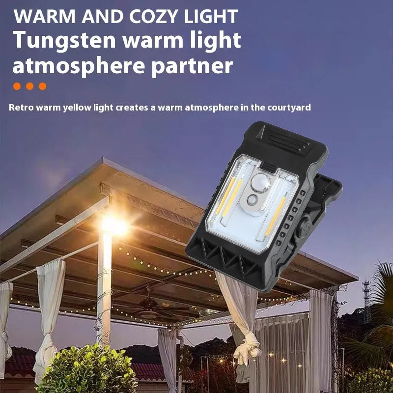 Compact clip lamp with intelligent human body induction featuring three brightness settings