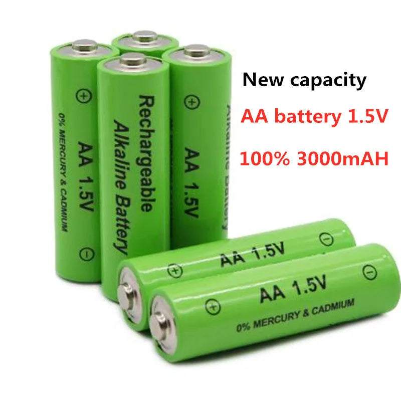 Pack of five 3000mAh AA size 1.5V alkaline rechargeable batteries
