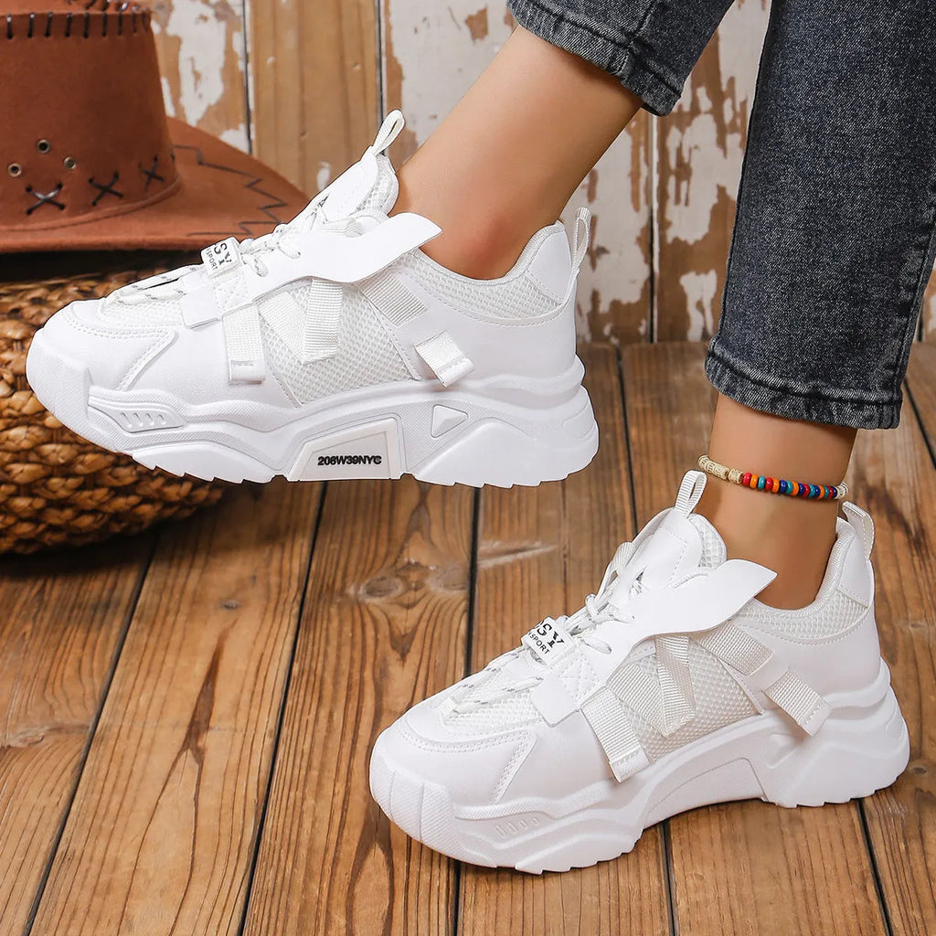 Women's platform mesh sports shoes in multiple colours with animal pattern design and lace-up closure