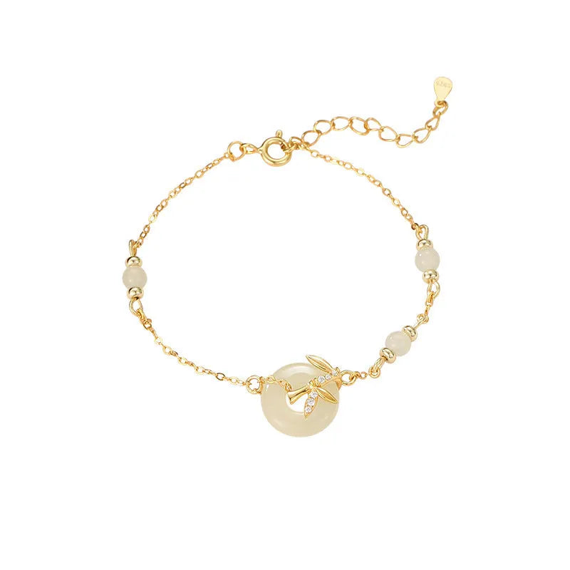 Women's antique-style silver bracelet with a safety buckle and peace buckle design.