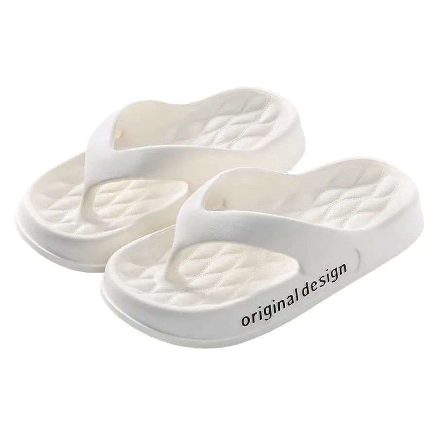 Men's EVA flip flops in various colours on a sandy beach background