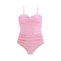 Black women's one-piece swimsuit with shoulder straps and a high-waisted design.