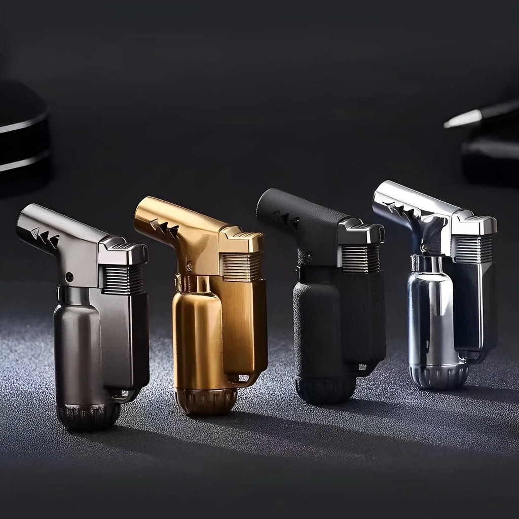 HB805-1 metal windproof lighter in black, gold, grey, or silver colour measuring 72x22x22mm