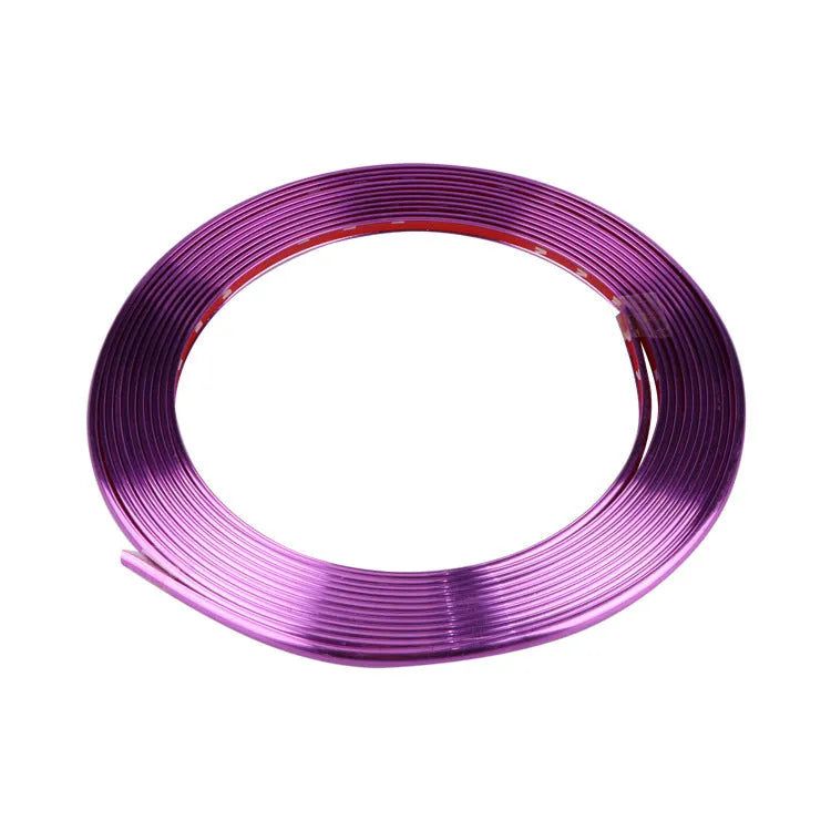 Electroplated purple PVC wheel protection trim strip on car alloy wheel