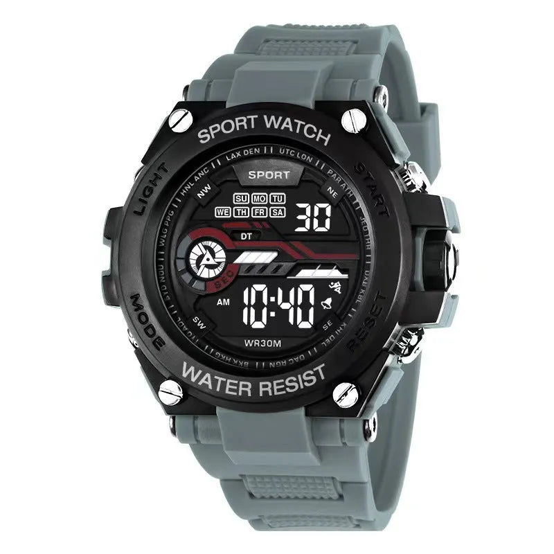 Digital electronic watch with LED display and silicone strap in various colours for teenagers