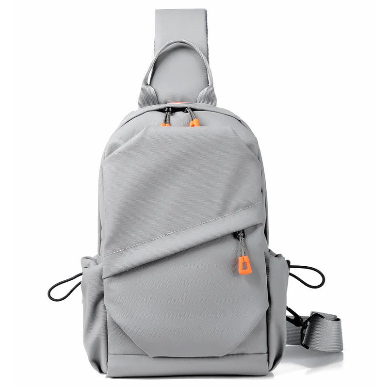 Men's casual crossbody bag in black or grey waterproof polyester with simple style design
