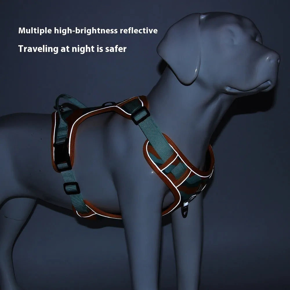 Reflective dog harness with hand-holding rope in orange Oxford cloth