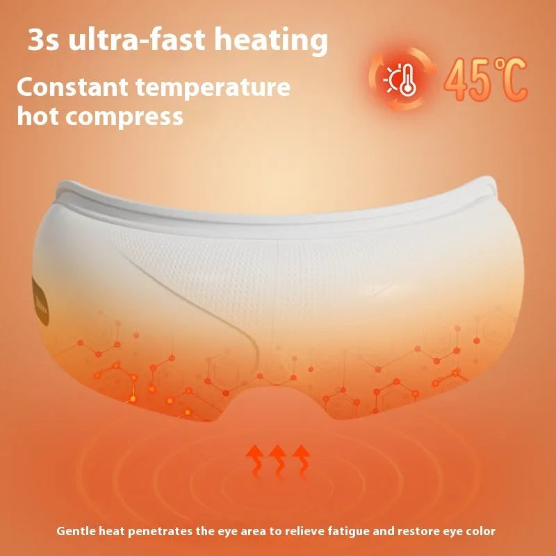 White rechargeable eye massager with airbag compression and heat therapy functions