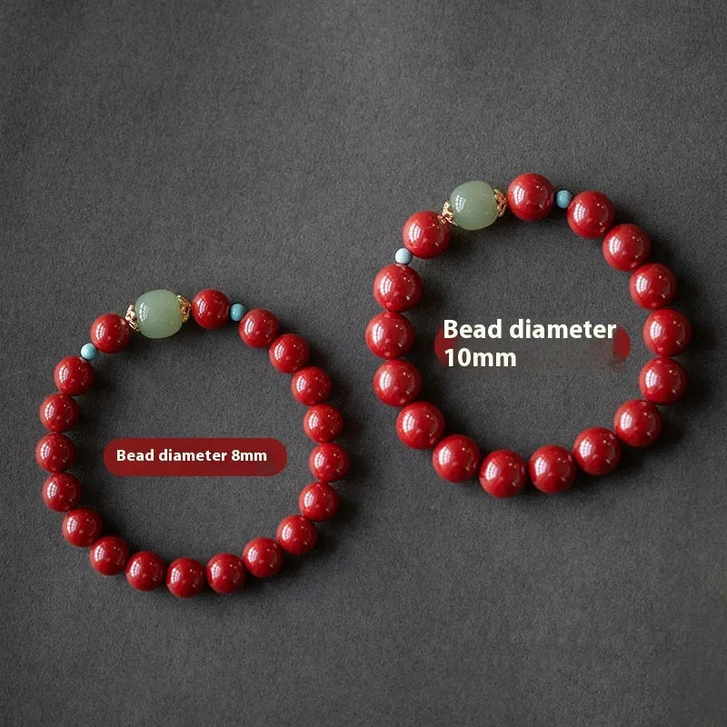 Cinnabar Hetian jade bracelet with geometric ellipse beads in purple gold sand colour