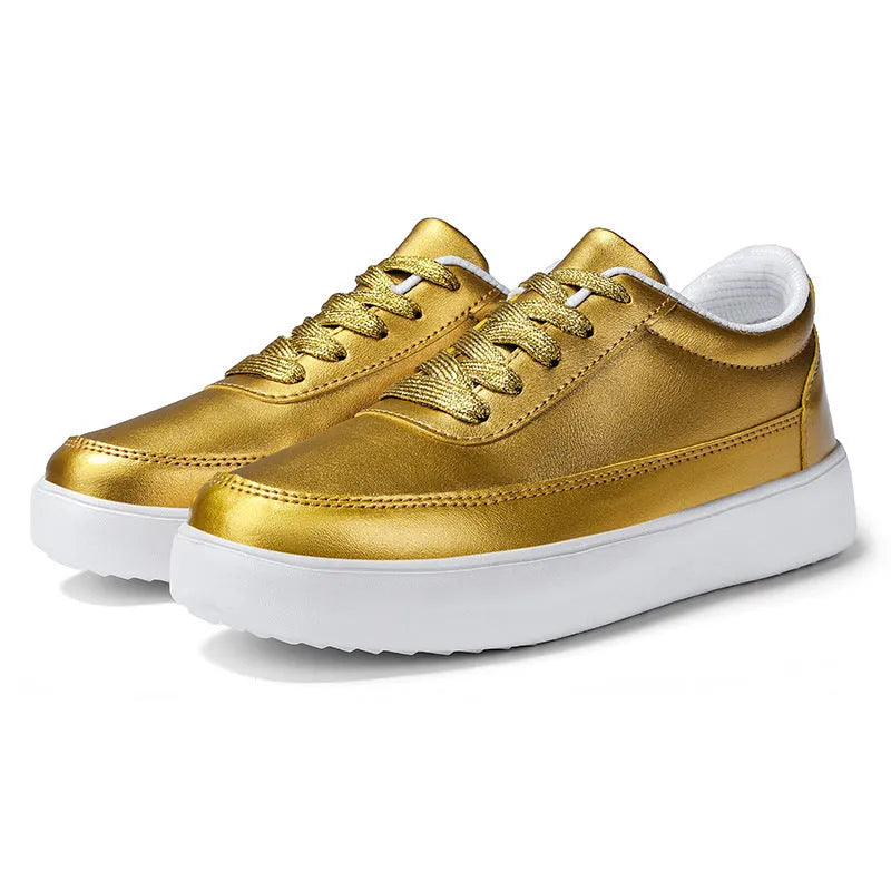 Women's leather lace-up flat casual shoes in white, shown on a light background.