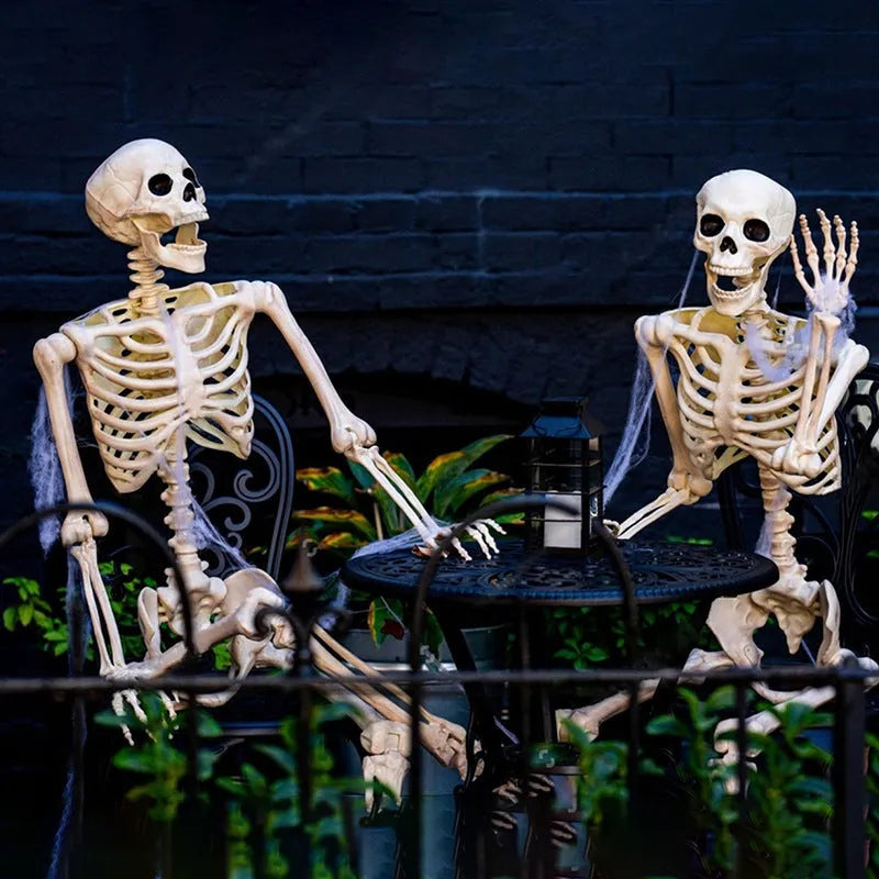 90cm tall plastic Halloween skeleton decoration with movable joints.