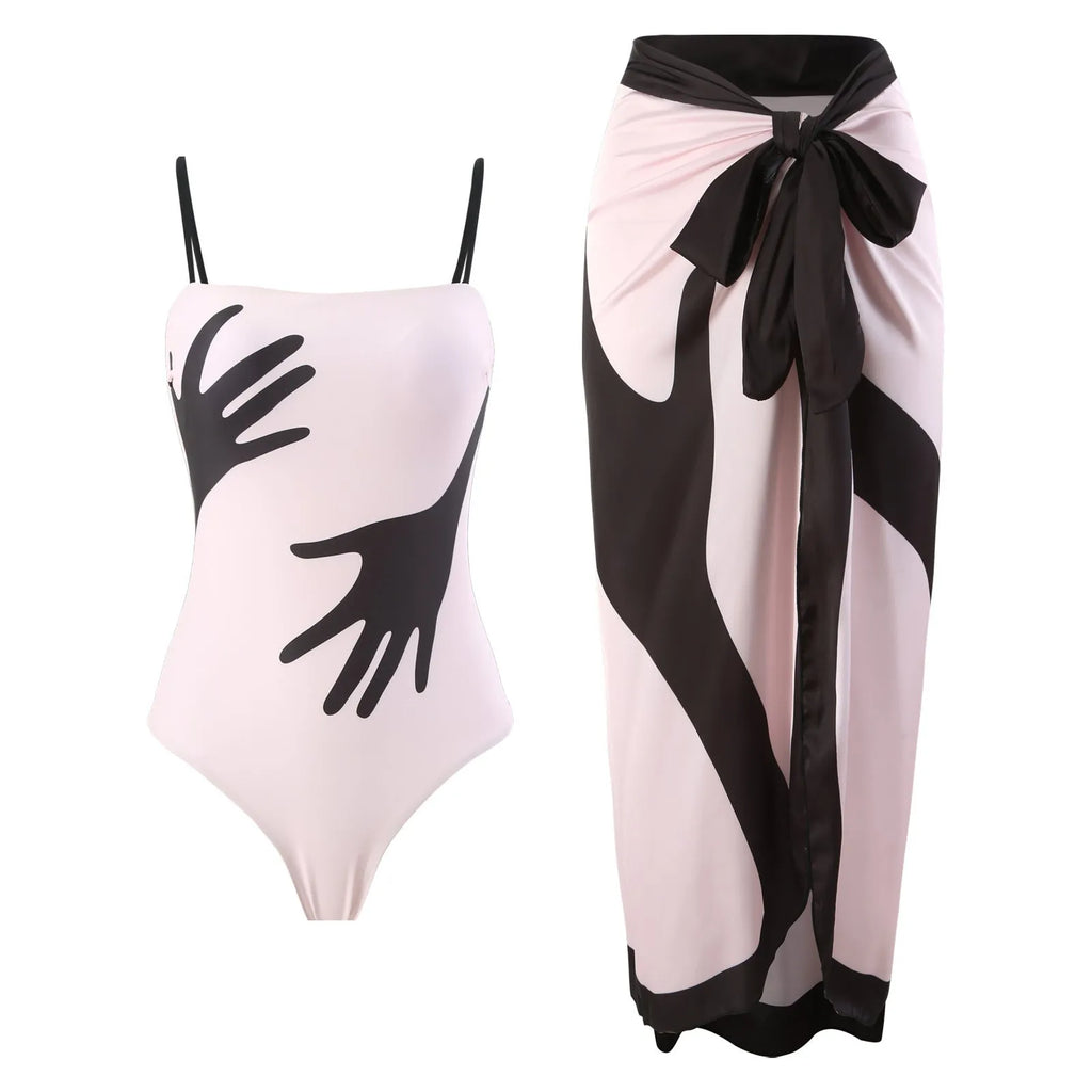 Women's one-piece bikini swimsuit with tulle skirt in polyester fabric