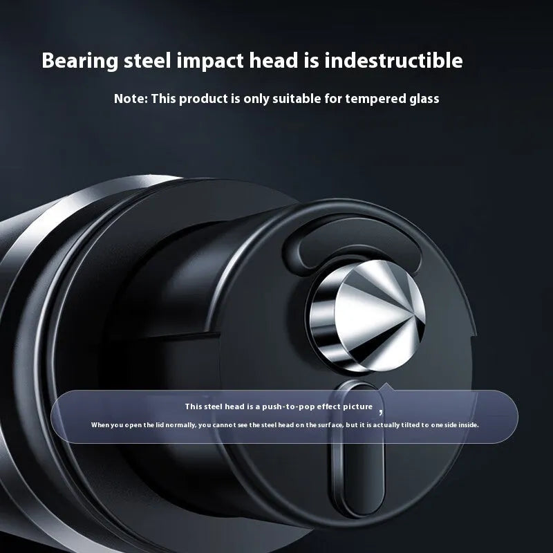 Gun grey aluminium alloy car safety hammer with bearing steel impact head and seatbelt cutter