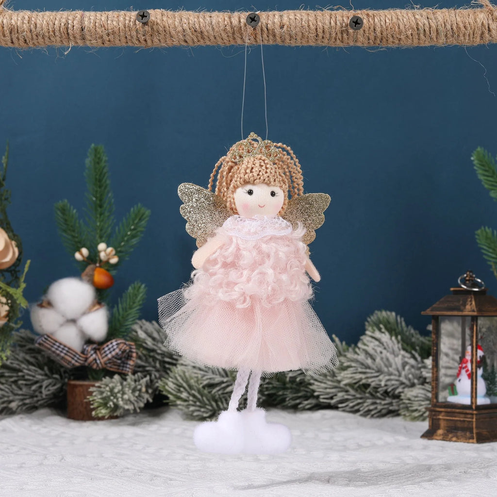 Christmas angel girl cloth fabric pendant hair accessory for high ponytails in white, pink or khaki colour