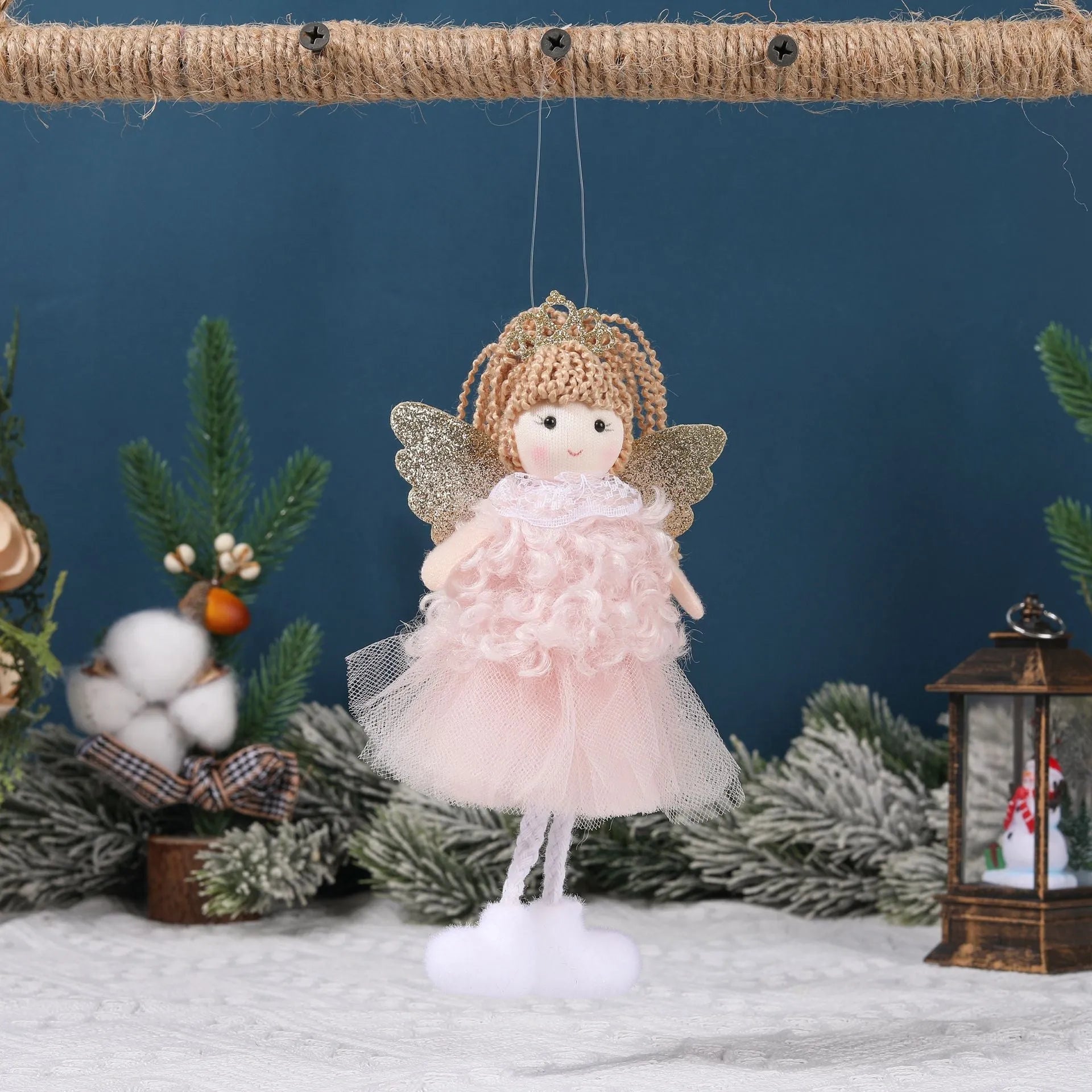 Christmas angel girl cloth fabric pendant hair accessory for high ponytails in white, pink or khaki colour