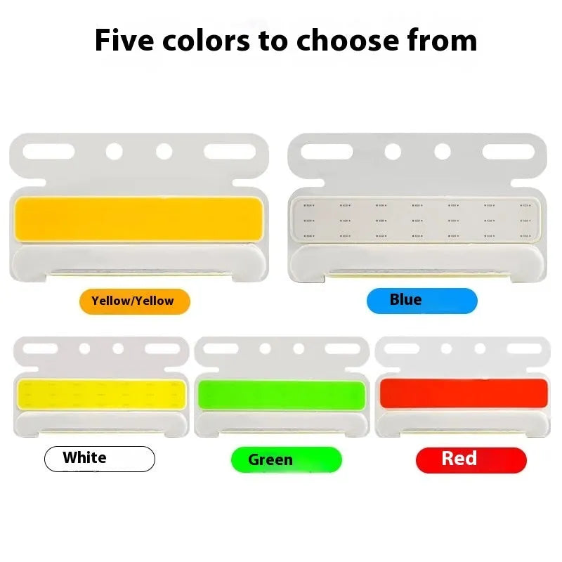 LED COB truck side light in aluminium alloy housing showing red, yellow, green, blue and white colour options