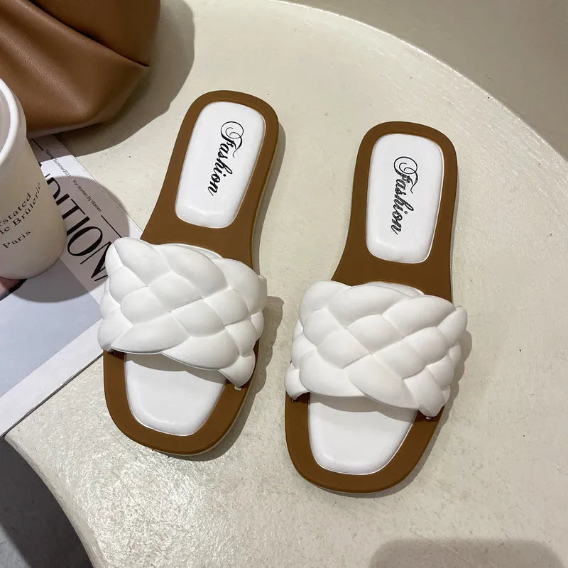 Women's plaid pattern PVC beach sandals with thick anti-skid soles in multiple colour options