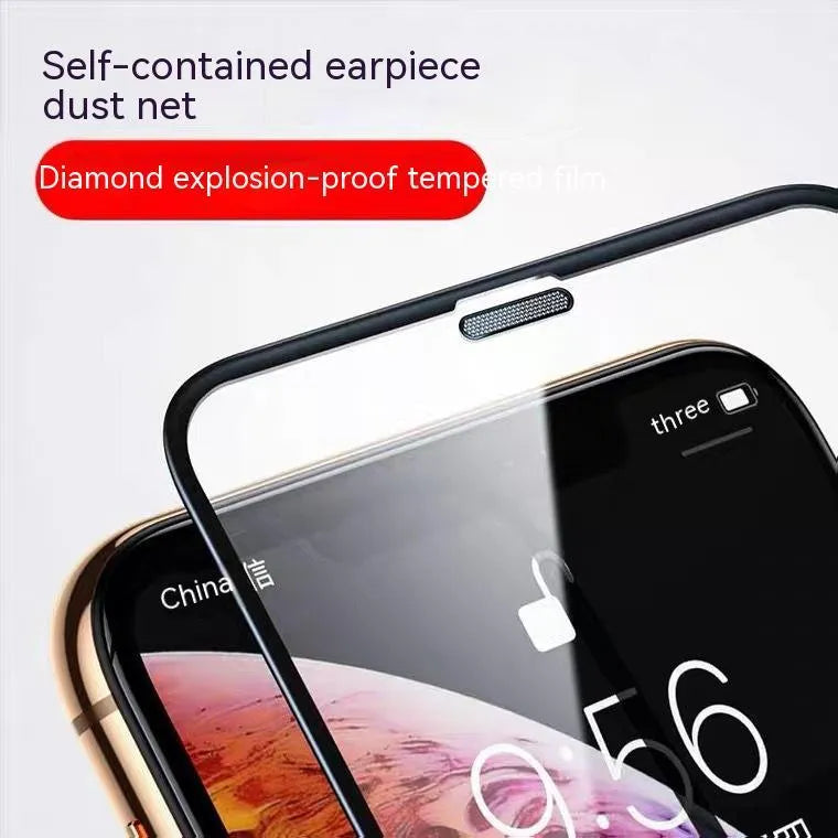 iPhone privacy tempered glass screen protector with anti-peep film on a mobile phone.