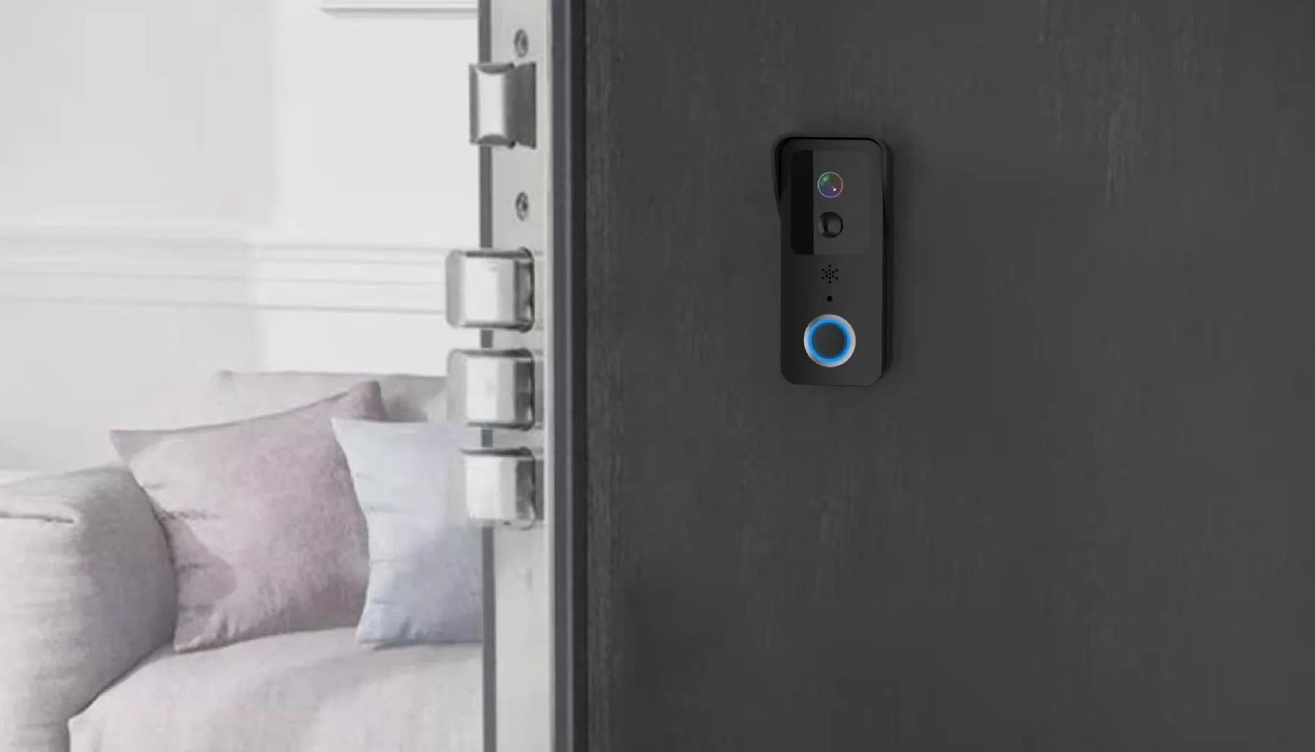 Smart home waterproof HD visual doorbell with intercom on a white or black doodle board mount.