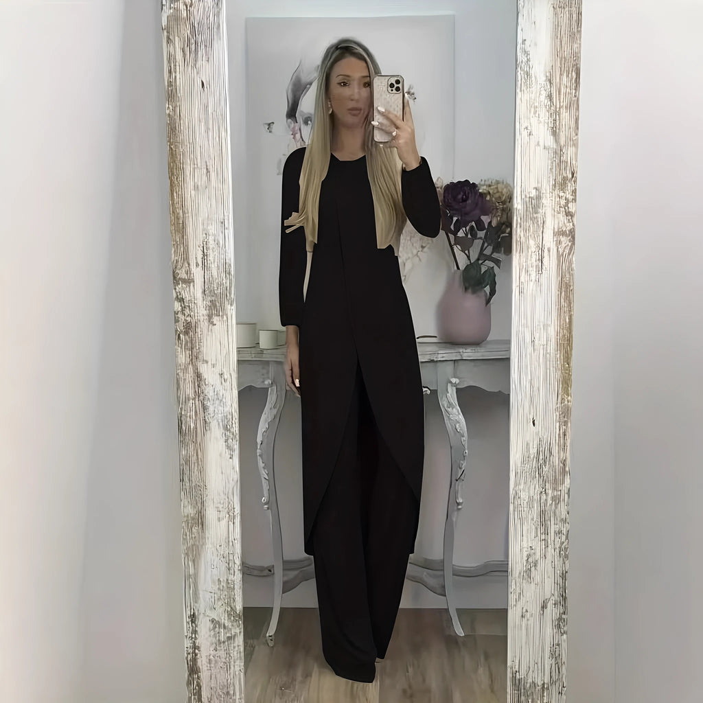 Casual long sleeve top and loose trousers two-piece lounge set in khaki colour