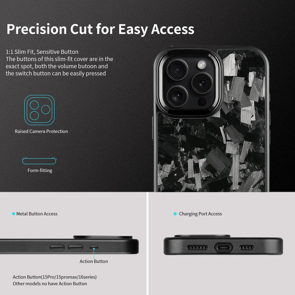 Metal frame mobile phone case with forged carbon fibre pattern and magnetic function for iPhone 17