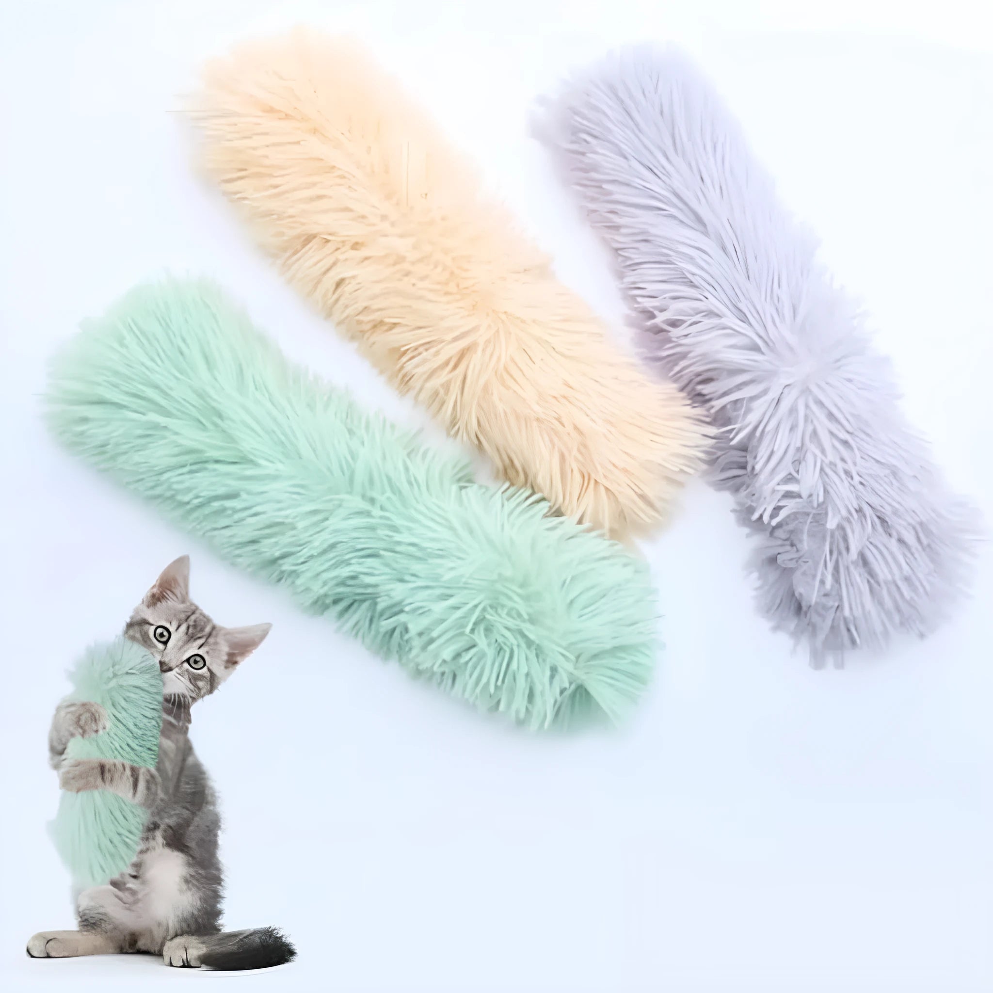 Four colourful cat toys with crinkle sound and catnip for indoor feline play