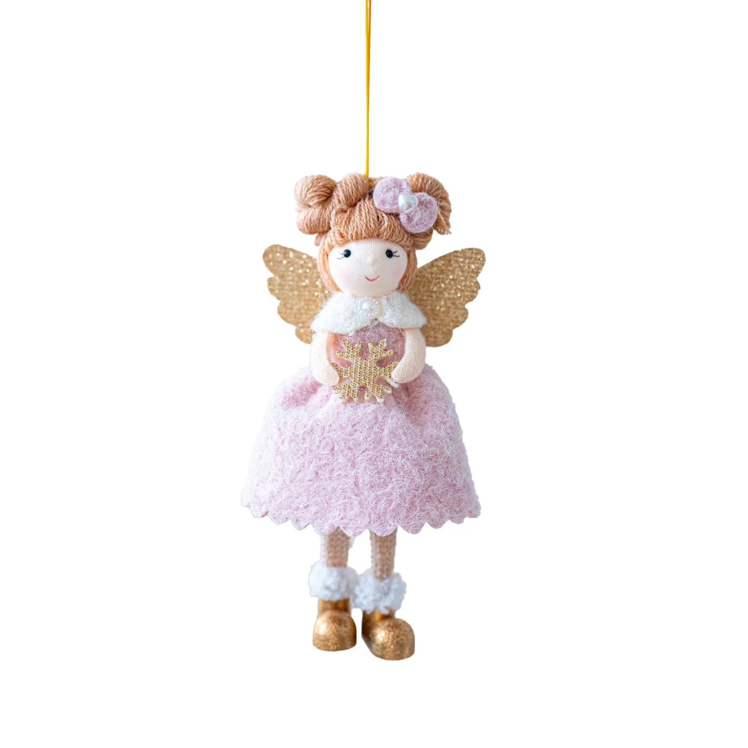 Pink and white cloth fabric Christmas angel wings plush pendant ornament
