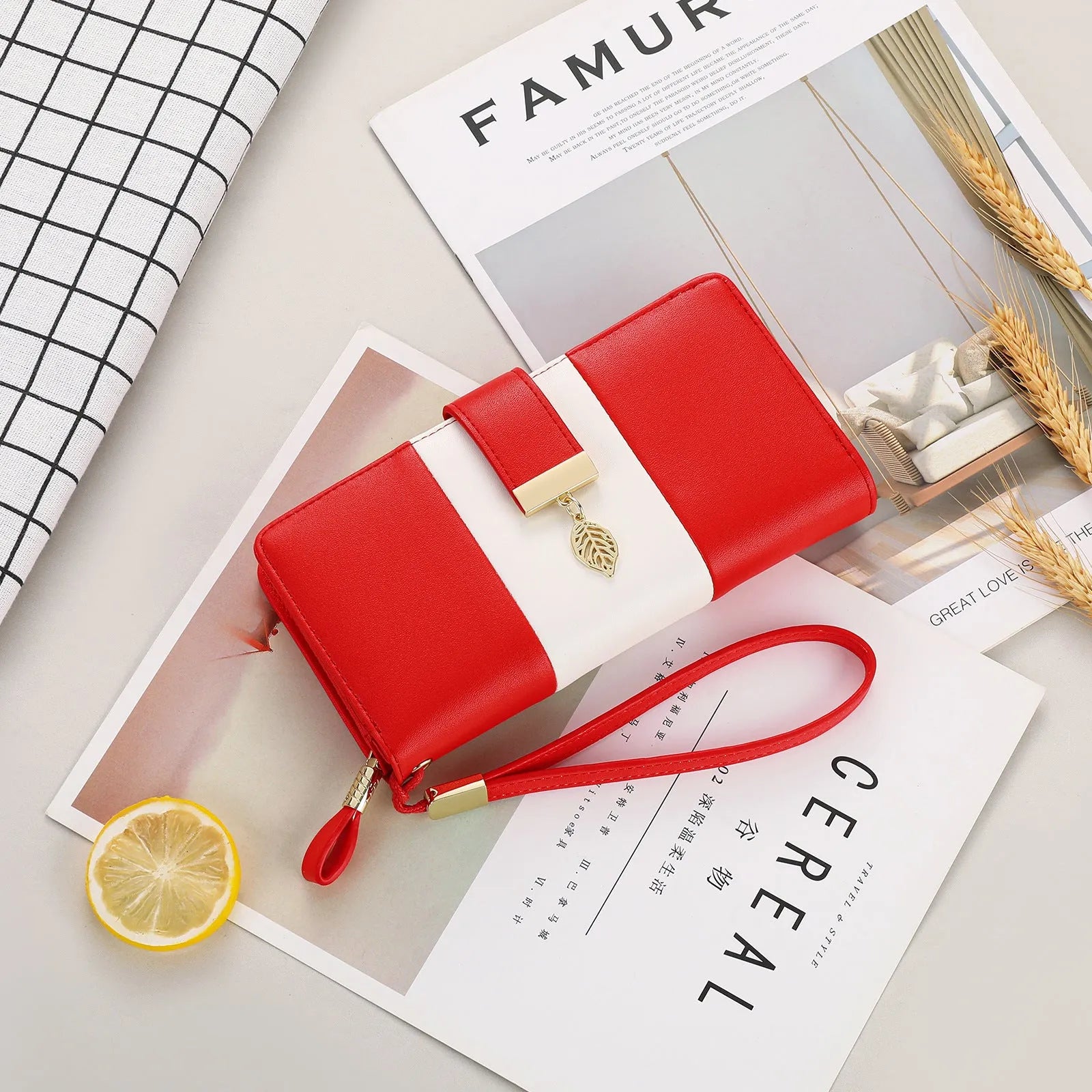 Anti theft brush clutch bag in PU leather with lock closure and microfiber lining