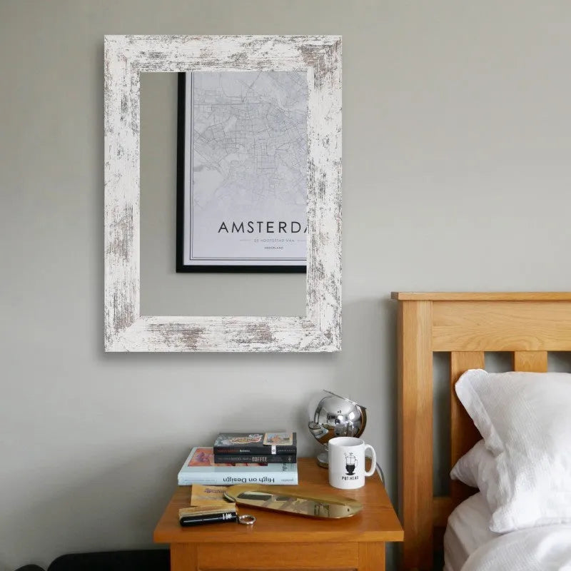 Wall-mounted dressing mirror with Chinese-style MDF frame in white finish