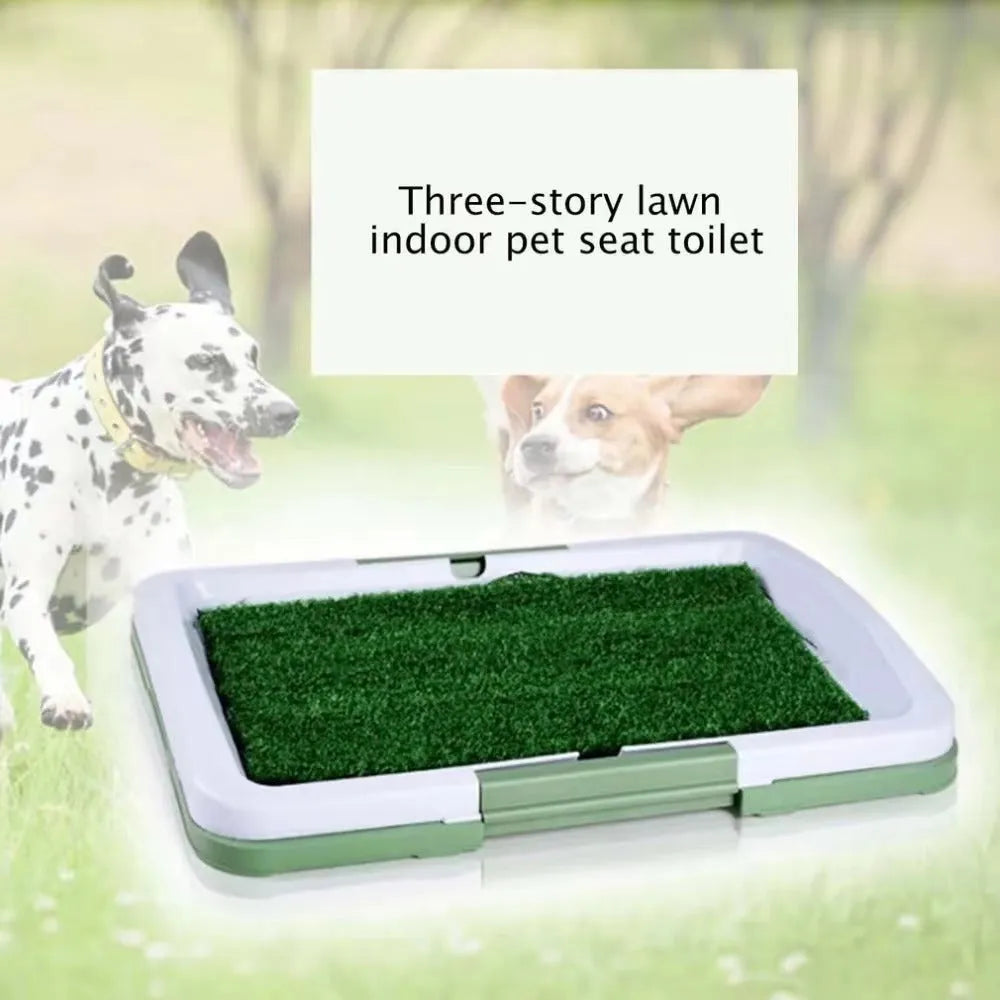 Green artificial turf dog grass patch toilet with three-layer construction for indoor puppy potty training