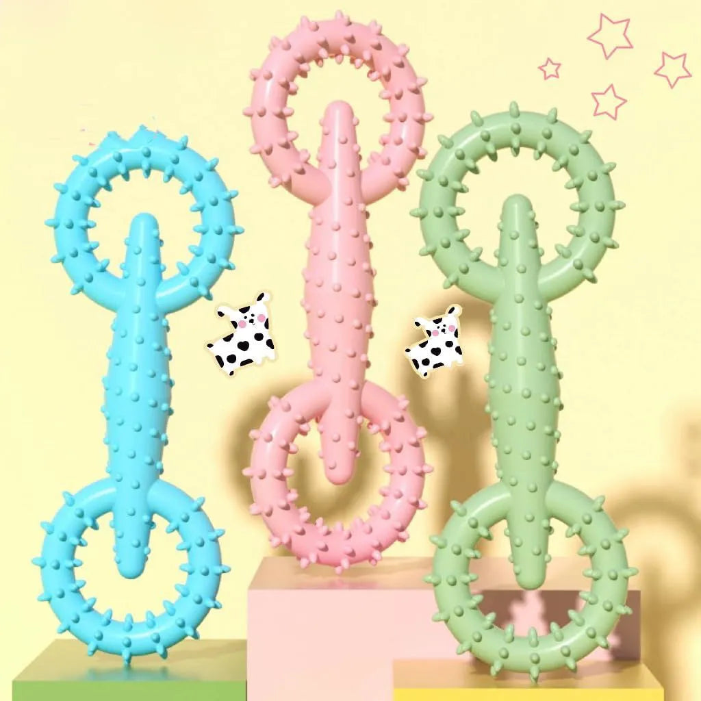 Blue TPR dog chew toy ring with textured surface for puppy teething relief