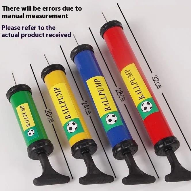 Manual plastic balloon pump for sports balls with 20-32 cm length in mixed colours
