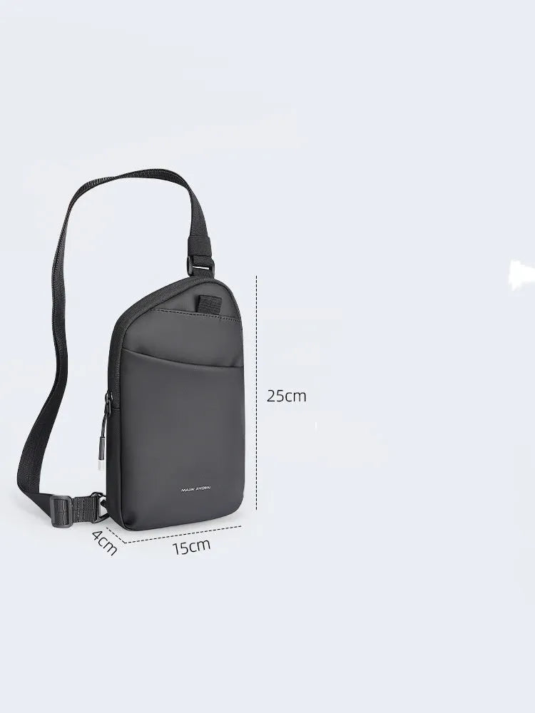 Men's elegant black Oxford cloth crossbody bag with reinforced sewing thread construction