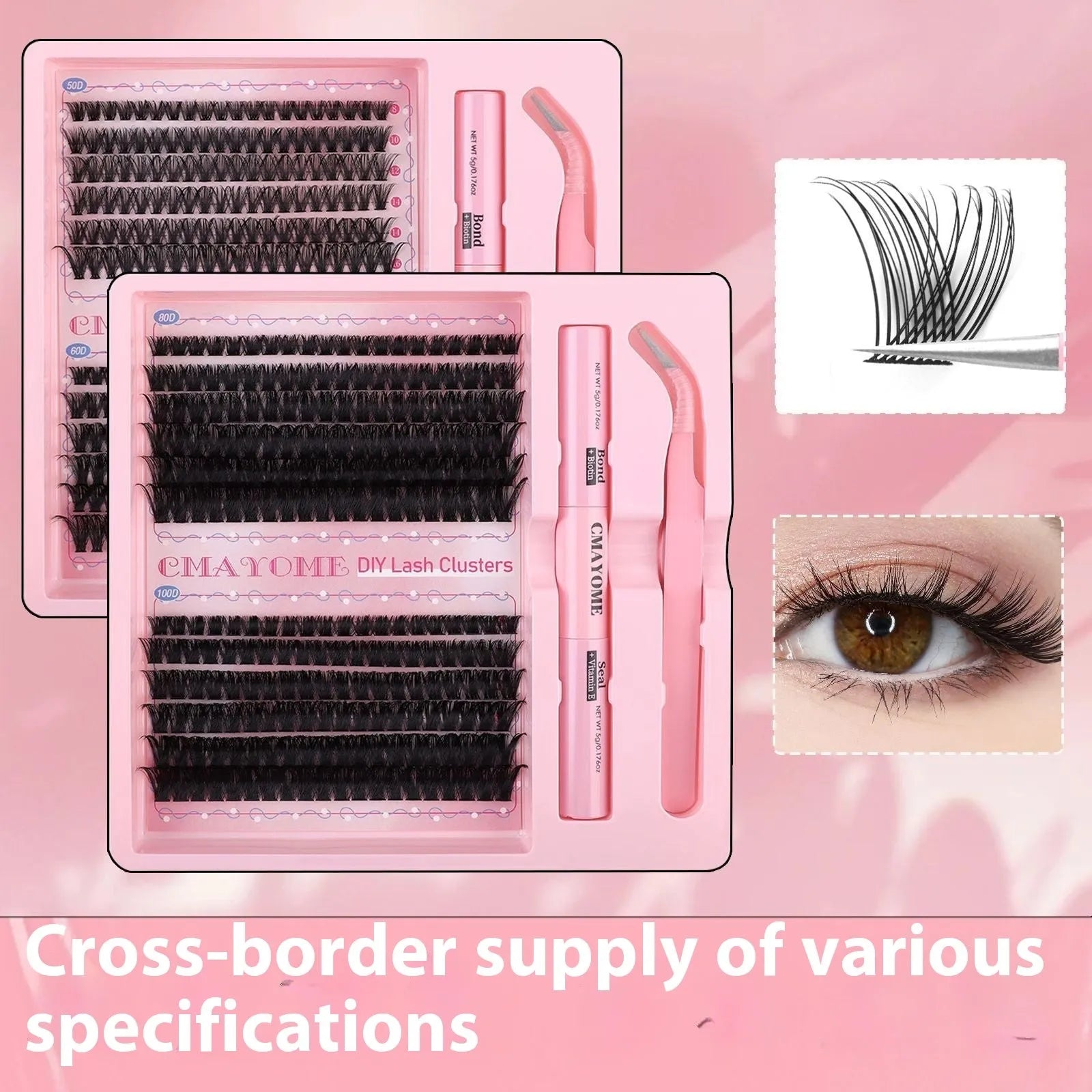 DIY single cluster individual false eyelashes with artificial fibre construction and mixed lengths
