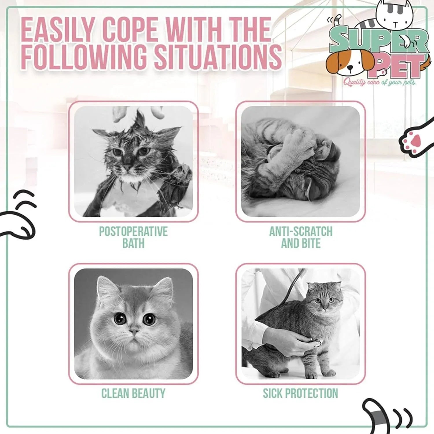 Soft cat cone collar with bee design showing Velcro closure and adjustable sizing
