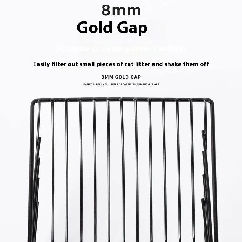 Black metal cat litter scoop with 0.8cm gap for sifting clumping cat litter