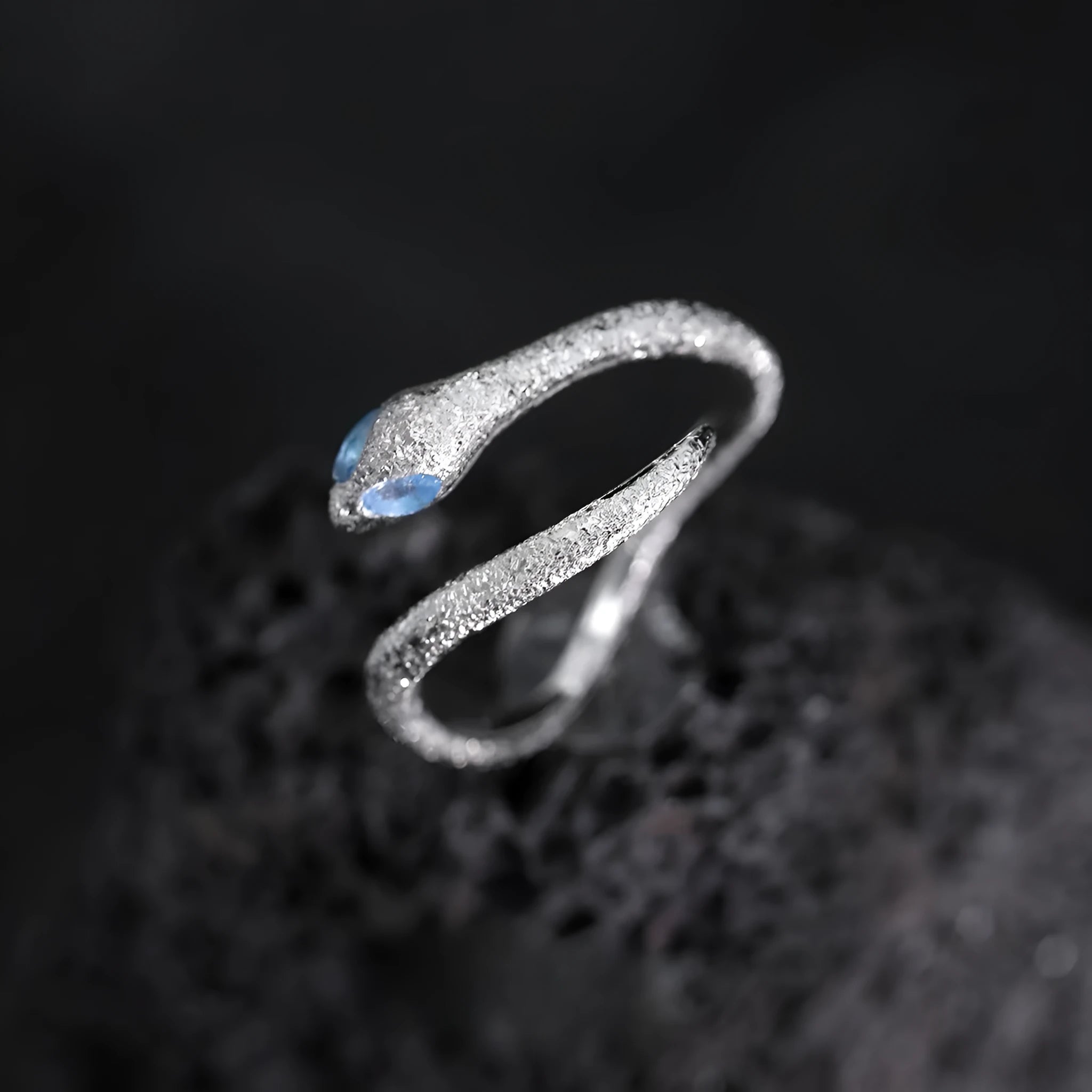 Sterling silver adjustable snake zodiac ring with platinum electroplated finish and cool minority styling