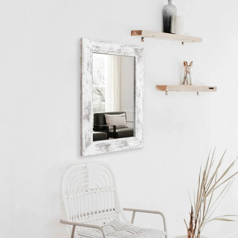 Wall-mounted dressing mirror with Chinese-style MDF frame in white finish