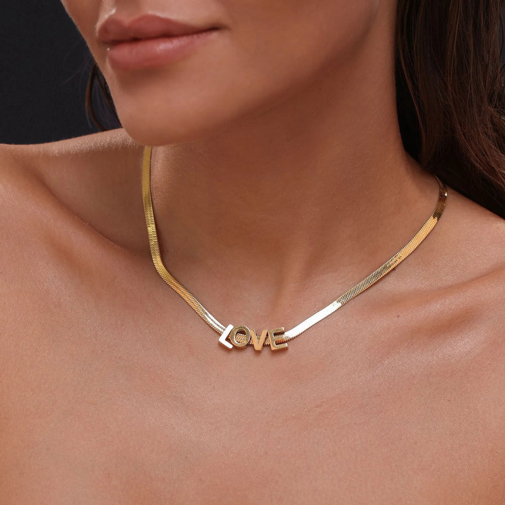 Titanium steel personalised necklace with letter pendant on 40.5cm chain in gold electroplated finish