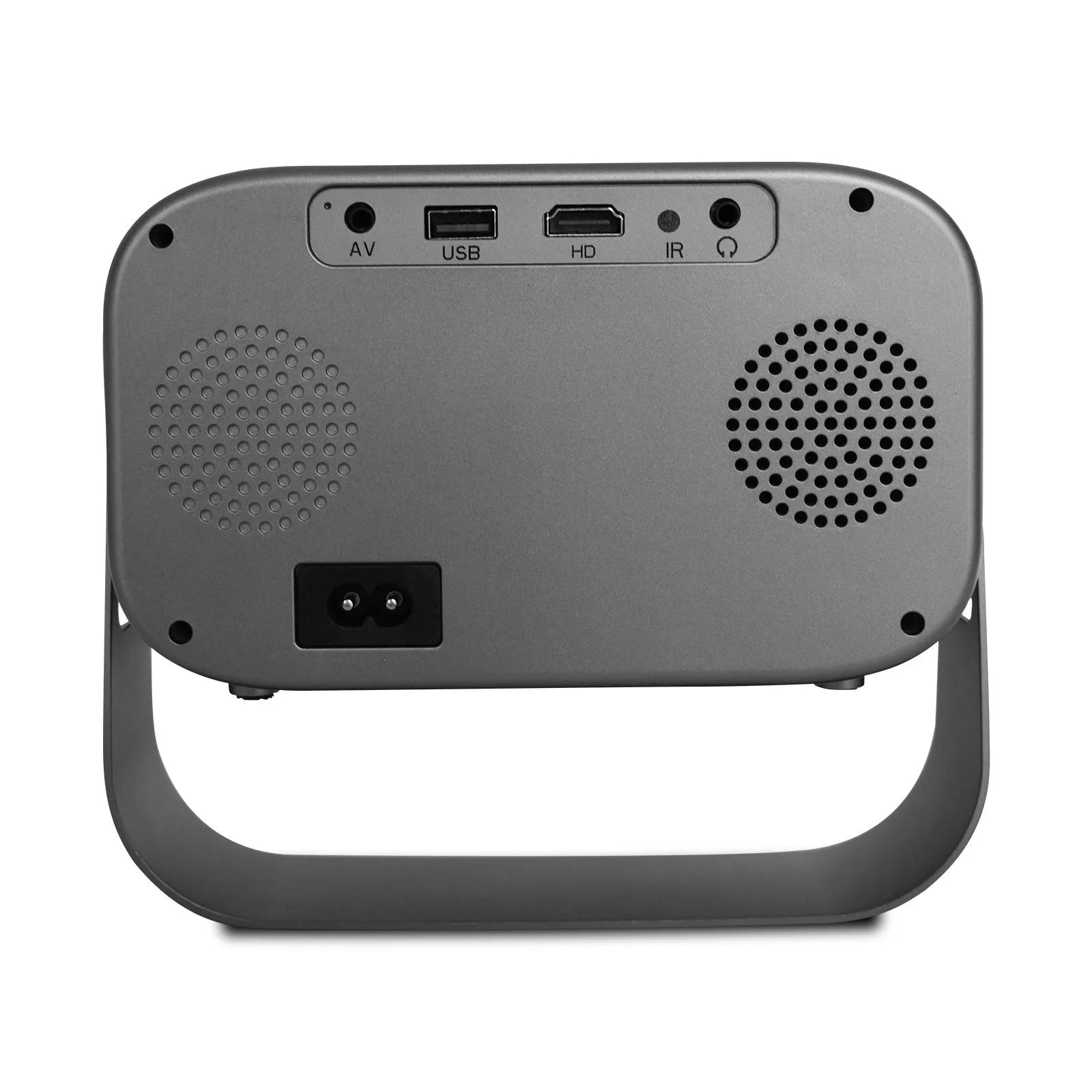 Black portable smart projector with remote control showing HD 1280x720 resolution and Android compatibility