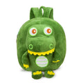 Blue dinosaur plush backpack for children with embroidery detail and soft handle