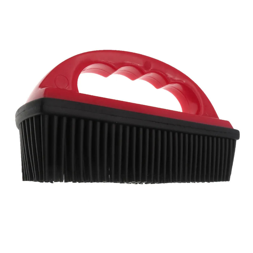 Red pet hair removal brush for dogs, cats and carpet cleaning measuring 160mm by 85mm