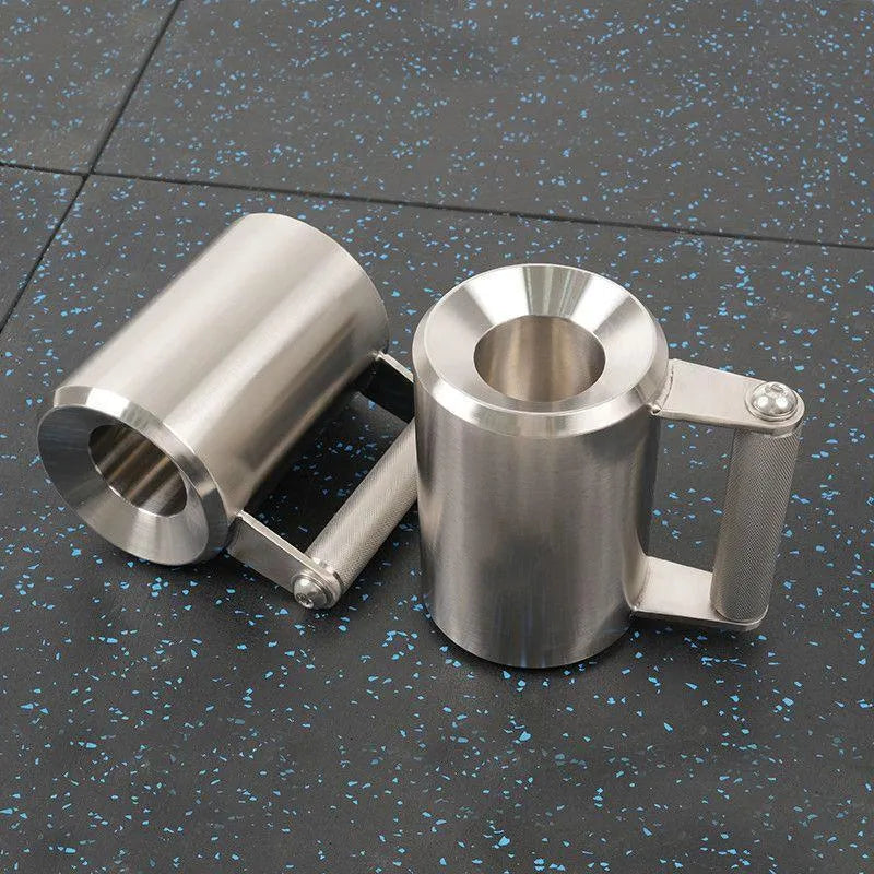 Silver stainless steel dumbbell cup with 8kg cast iron weight for strength training.