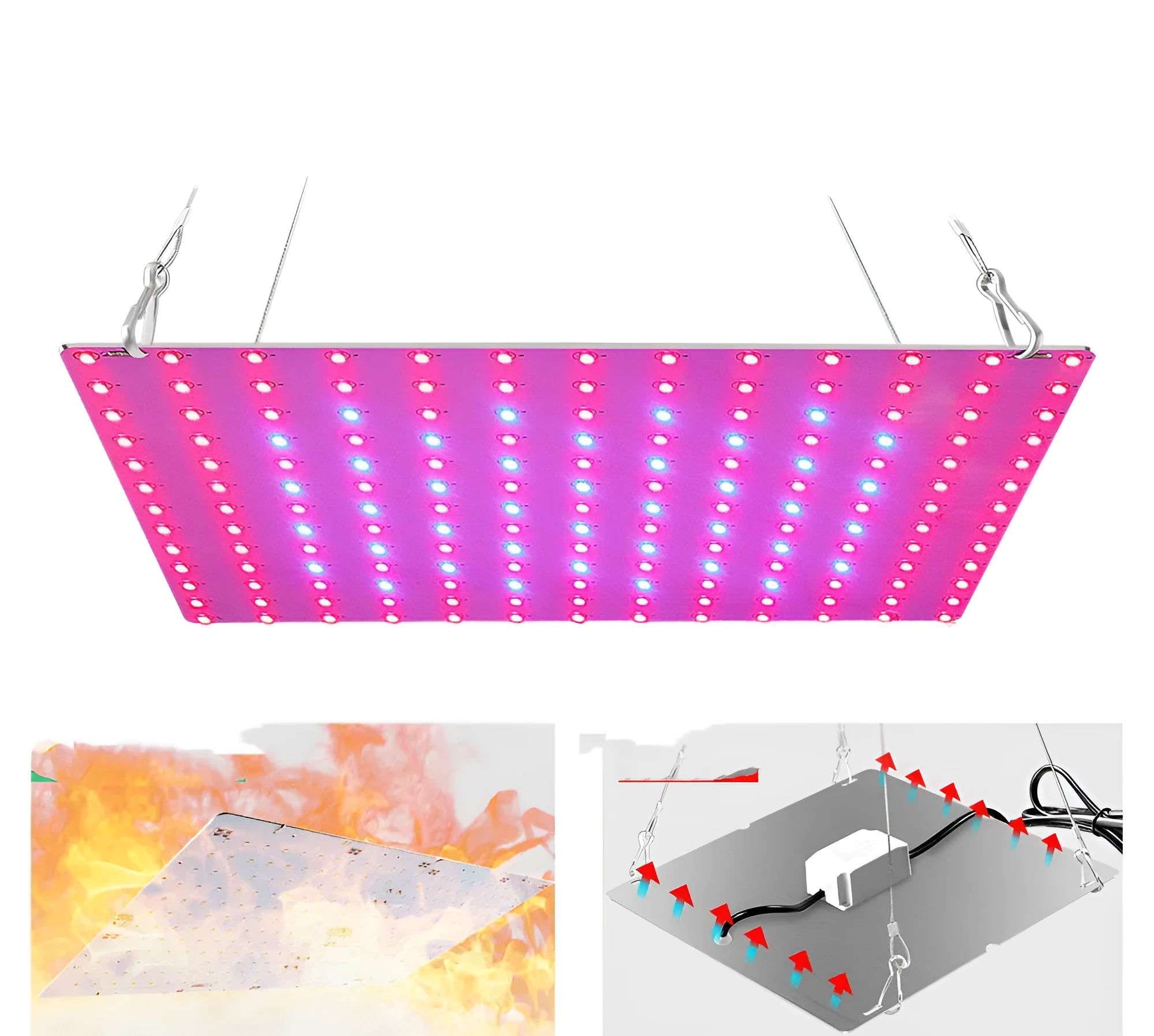 Aluminium LED plant growing light with hook for indoor fruits and vegetables.